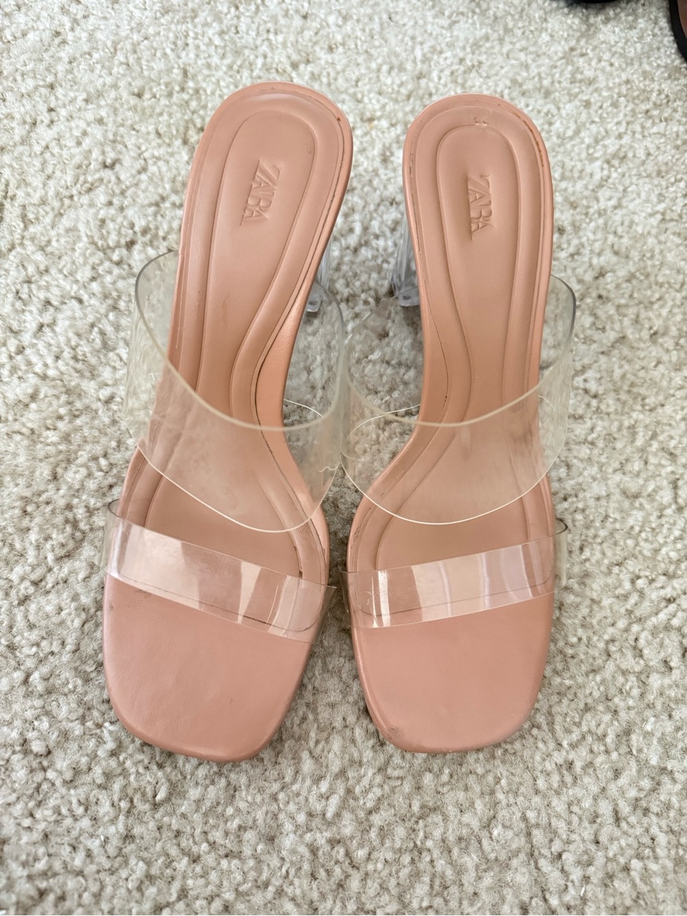 Zara Pink Nude Clear-Strip Mule Heels